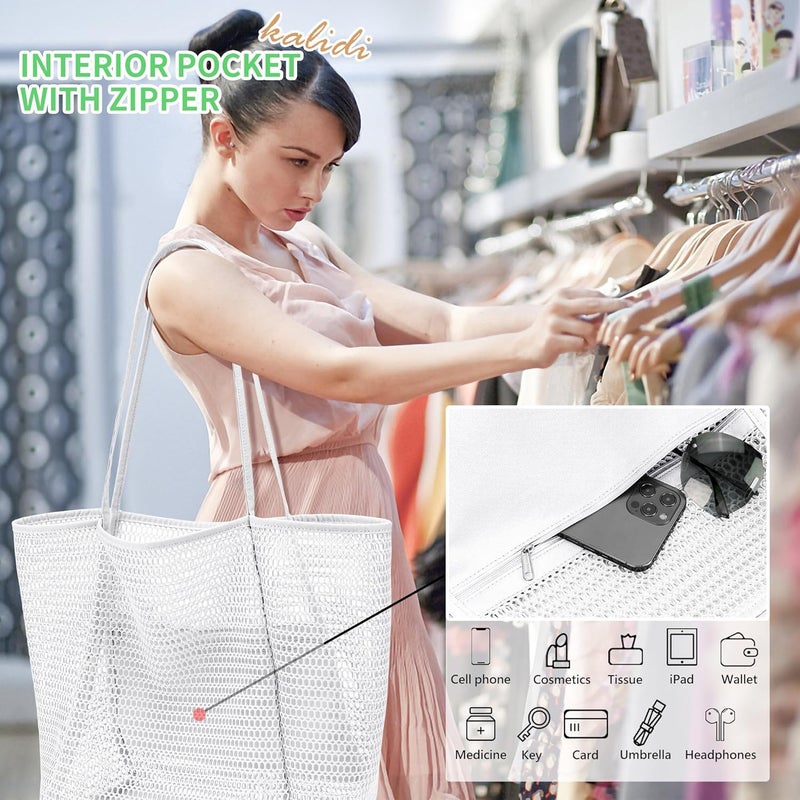KALIDI BeachNylon Mesh Tote Bag, Casual Tote Bag Hobo Women Foldable MAX 23L Shoulder Bag For Beach Picnic Vacation - Image 2
